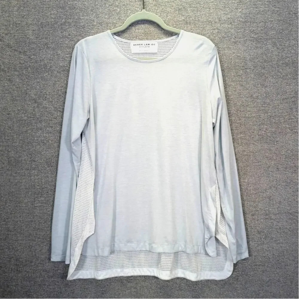 Athleta DEREK LAM 10C Long Sleeve Athletic Wear Mesh Back Blue, White Size Large